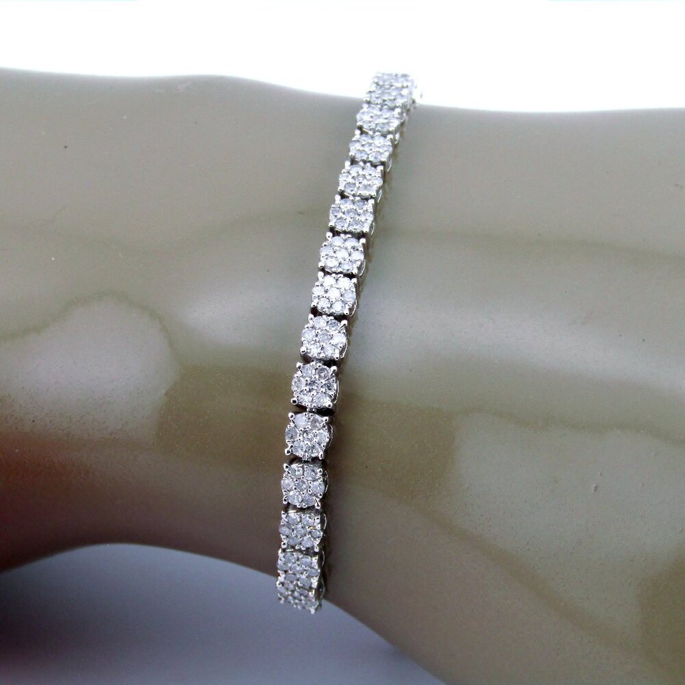 Natural Diamond Cluster Bolo Bracelet Adjustable Sterling Silver Genuine Real